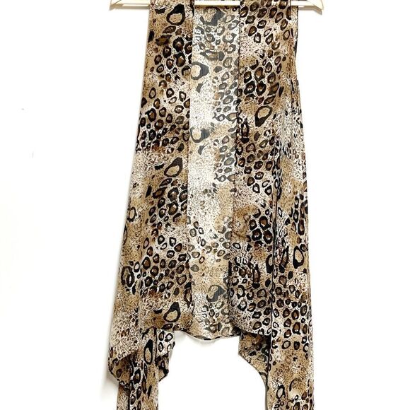 Brown Leopard Pattern Sleeveless Cardigan Kimono Layer Vest Sz OS - Picture 3 of 4